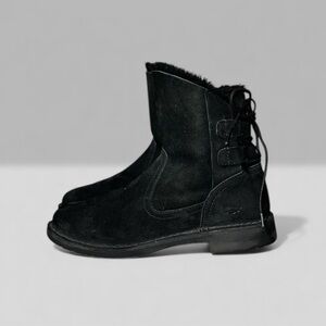 🌻UGG Naiyah Lace-Back Black Suede Genuine Shearling Boots Women’s Size 7